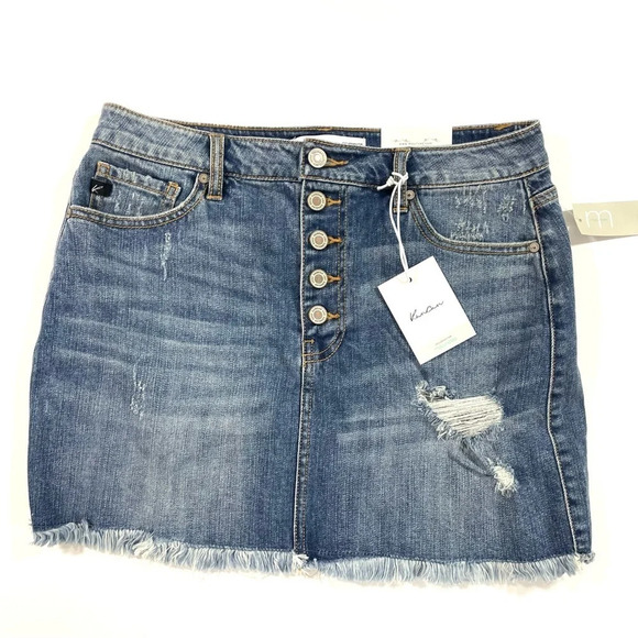 New KanCan Button Fly Fray Hem Skirt - Picture 2 of 6